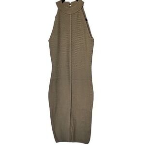 G by Guess Olive Green High Mock Neck XS Ribbed Stretch Bodycon Sleeveless Dress